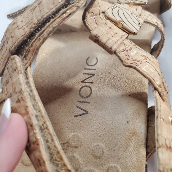 Vionic Sandals 9 Women 44 Amber Cork Beaded Arch Support Comfort Shoes Beige - Picture 6 of 9